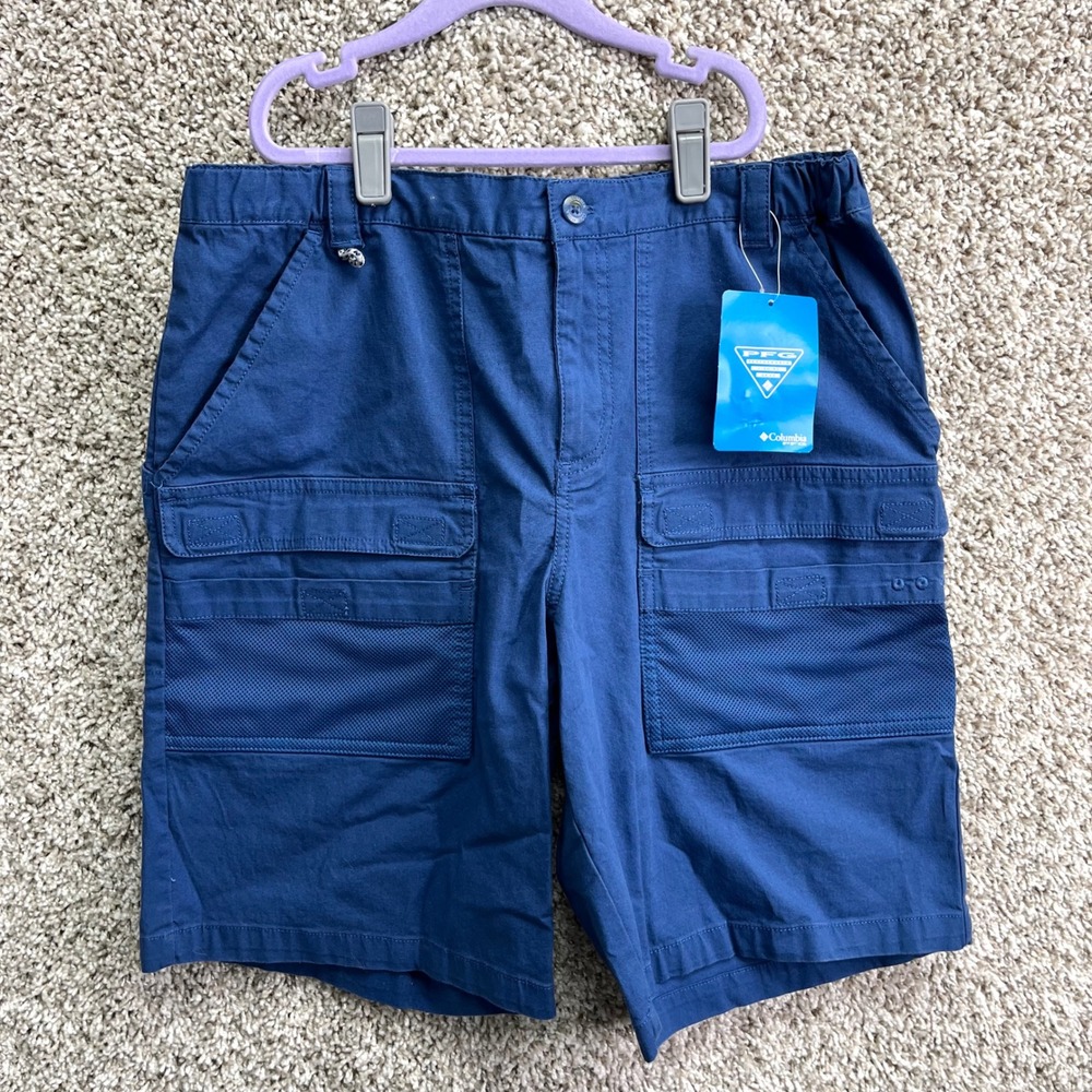 Columbia Shorts Boys XL 18/20 PFG Navy Blue‎ Half Moon II Cargo Fishing NWT